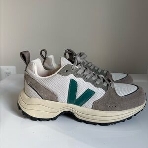 Veja White and Gray Sneakers with Bright Orange Insole